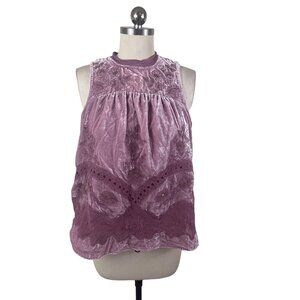 Floreat Myleen Crushed Velvet Top by Anthropologie 6 Pink Crochet BohoChic Fairy